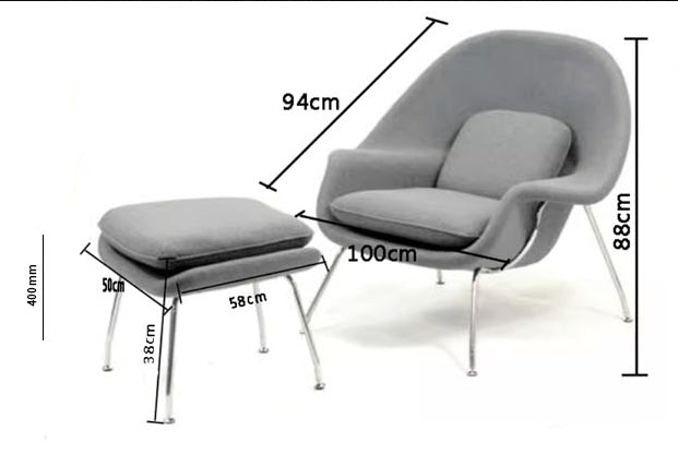 Womb Lounge Chair and Footstool in Velvet or Linen