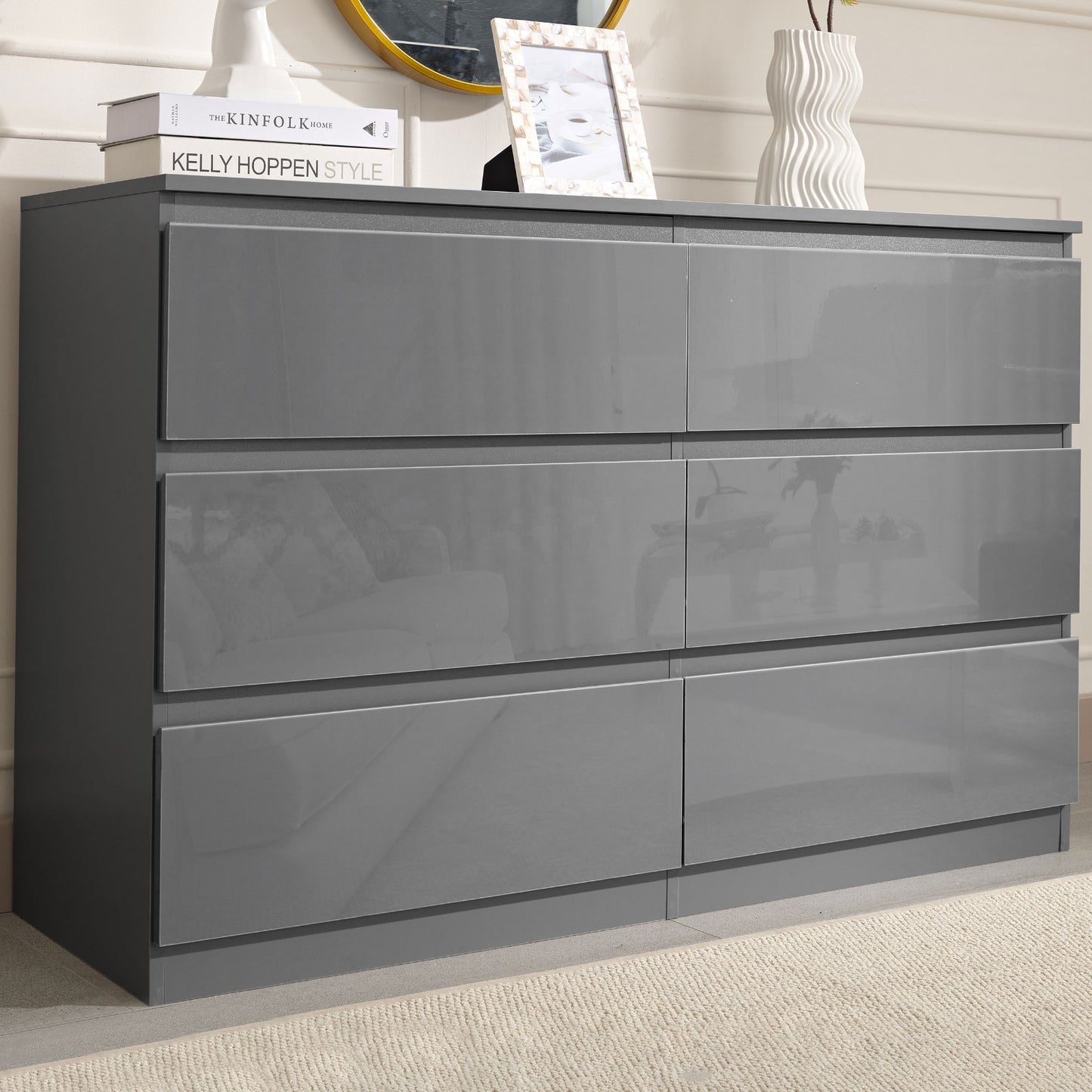 High Gloss Chest of Drawers Bedside Cabinet Tall Wide Storage Bedroom Furniture