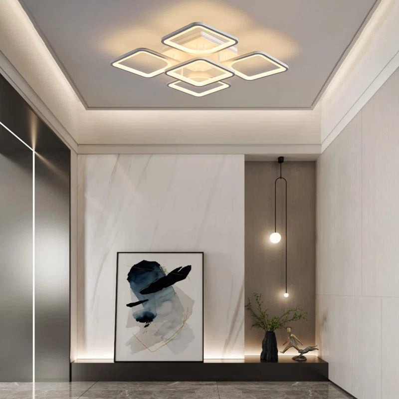 Squares Acrylic Chandelier Flausch 5-Light 60Cm Modern Ceiling Light, Dimmable LED Flush Mount with Remote,