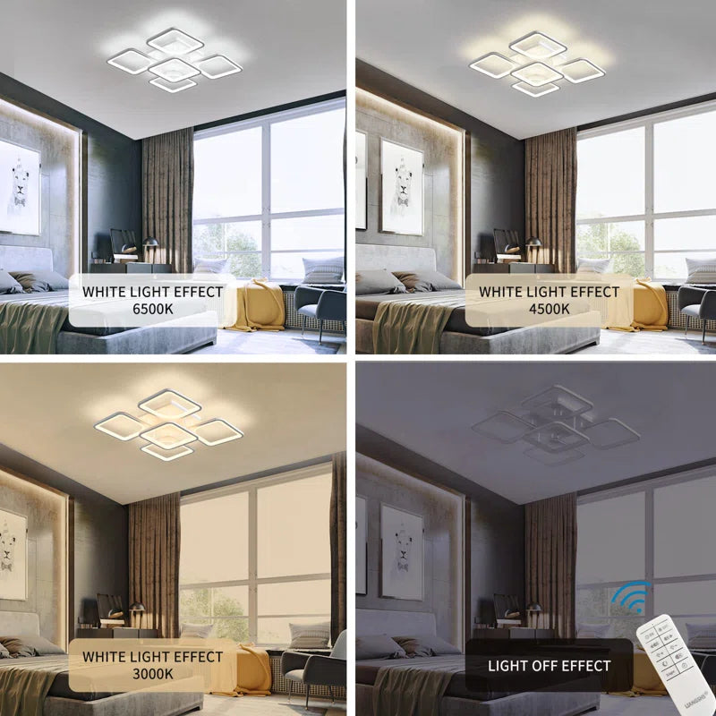 Squares Acrylic Chandelier Flausch 5-Light 60Cm Modern Ceiling Light, Dimmable LED Flush Mount with Remote,