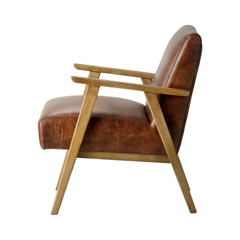 Flossy Genuine Leather Armchair Tan Mid Century Design
