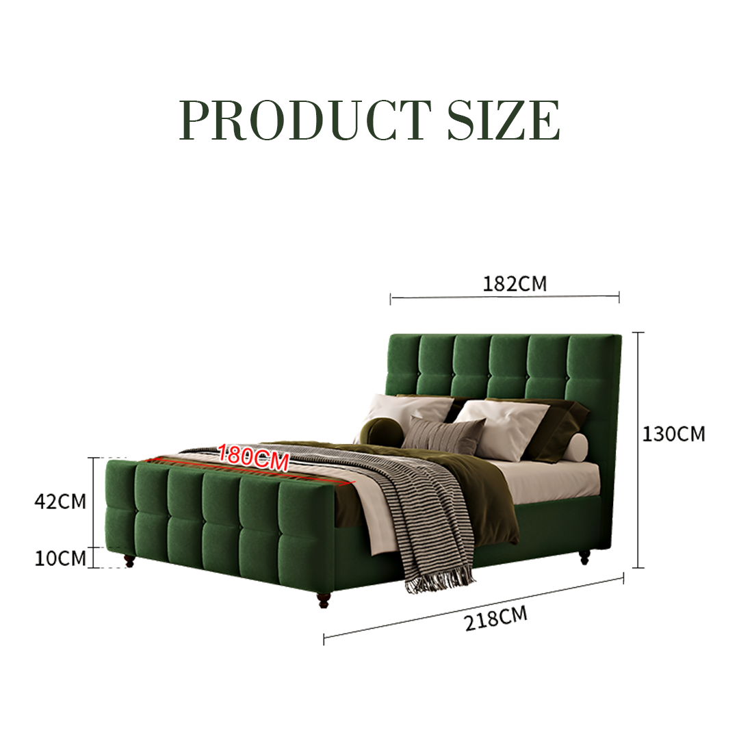 Thessaly Modern Double Bed in Dark Green Flannelette