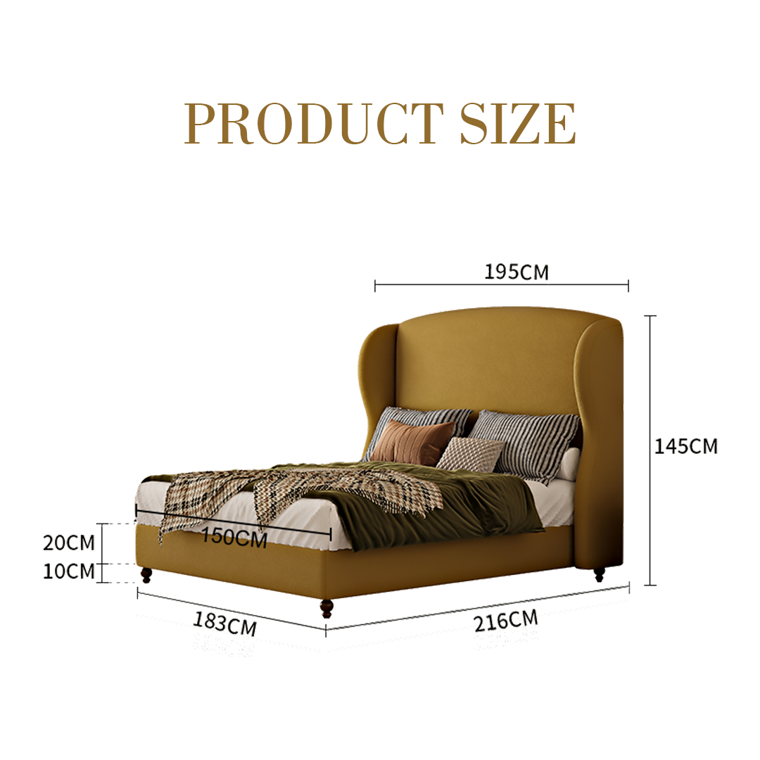 Amara Wingback High Headboard Double Bed in Mustard Yellow