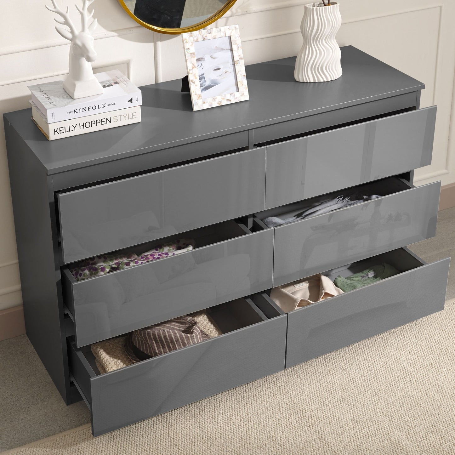 High Gloss Chest of Drawers Bedside Cabinet Tall Wide Storage Bedroom Furniture