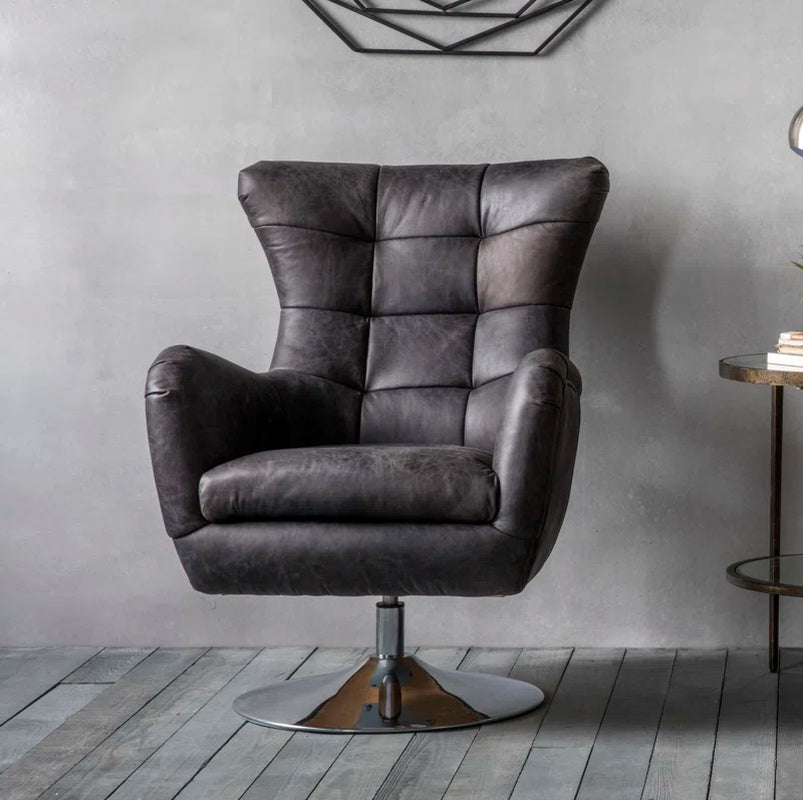 Cantillo Swivel Genuine Leather Wingback Chair No Assembly