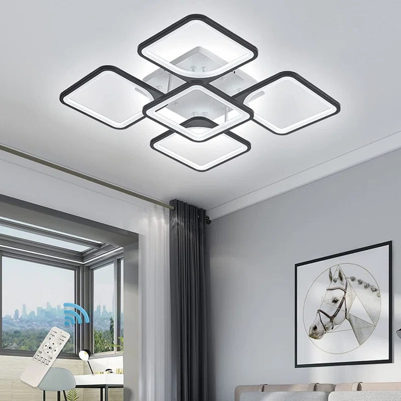 Squares Acrylic Chandelier Flausch 5-Light 60Cm Modern Ceiling Light, Dimmable LED Flush Mount with Remote,