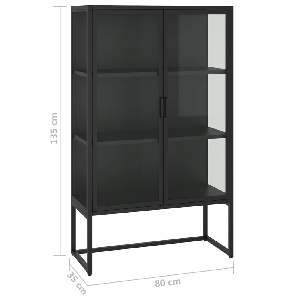 Highboard Storage Unit | Black | Steel and Tempered Glass