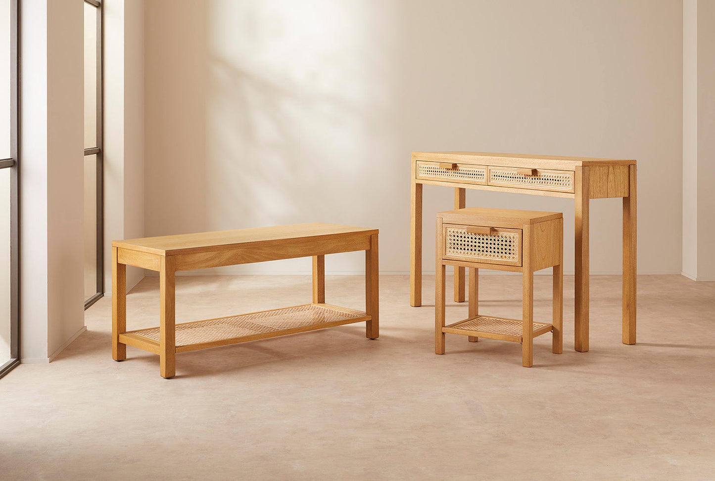 Bali Rattan Bench with Storage Shelf | Minimal Assembly