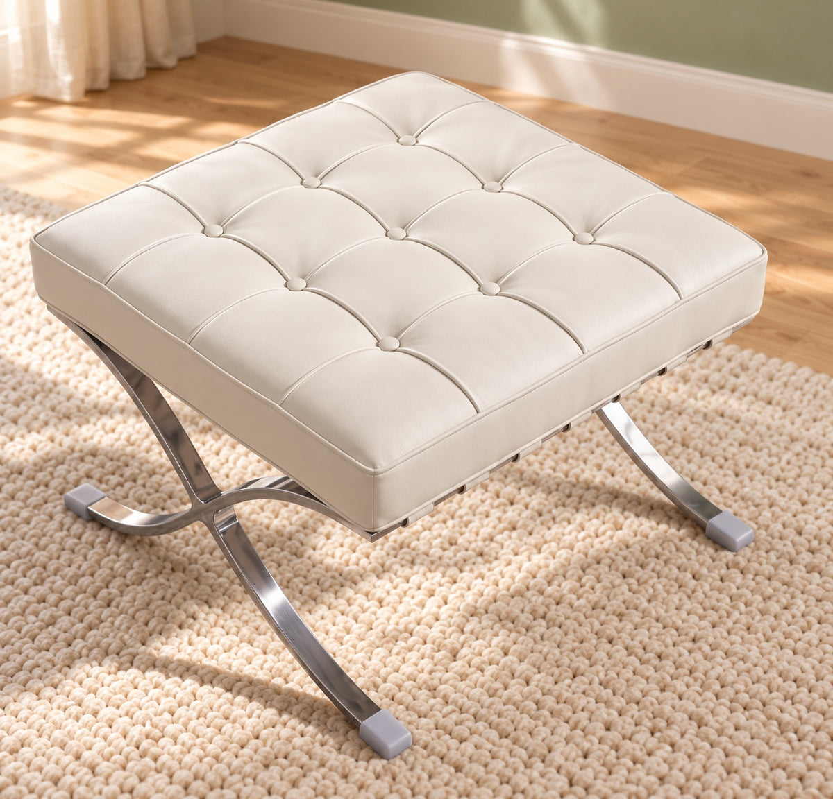 Barcelona Designer Chair & Ottoman Genuine Leather Iconic Style Tan Brown Black White