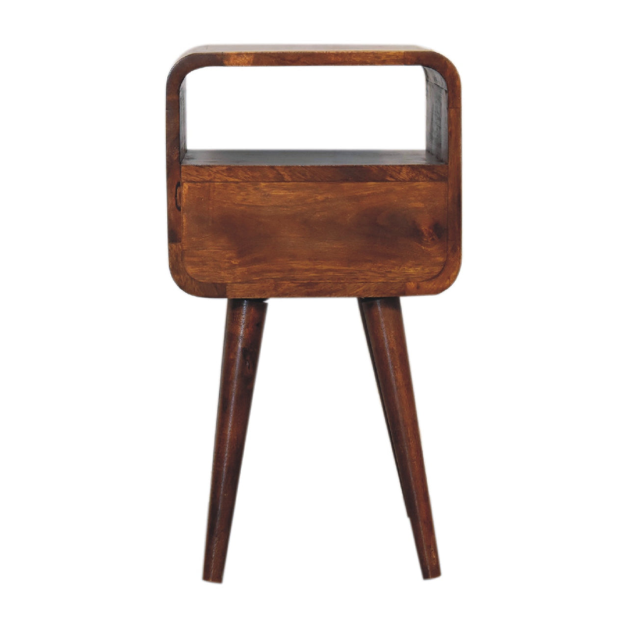 Mini Curved Open Bedside Cabinet | Chestnut Finish | Solid Wood Recession Collection