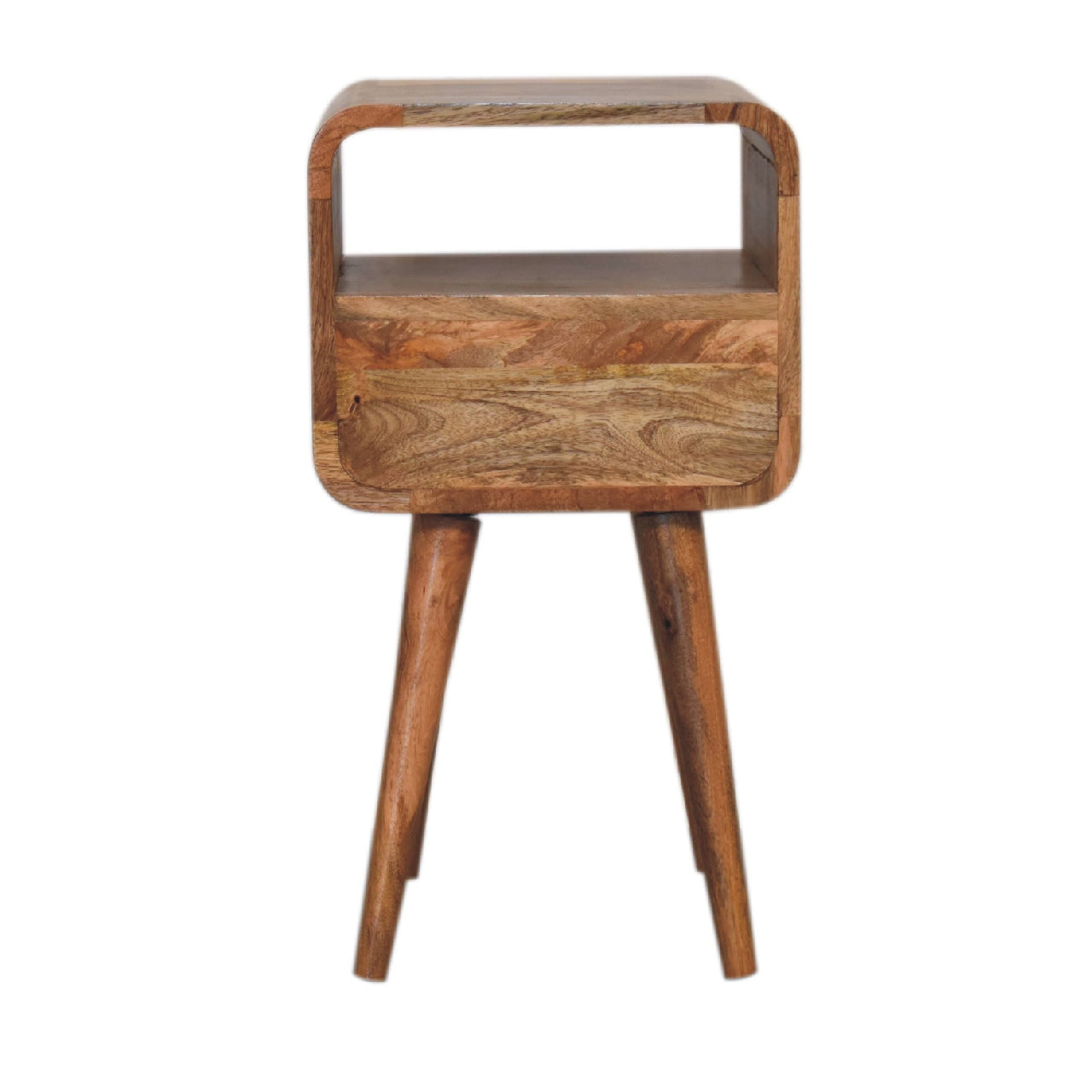 Small Space Mini Curved Side Table Oak-ish Finish Table Recession Collection