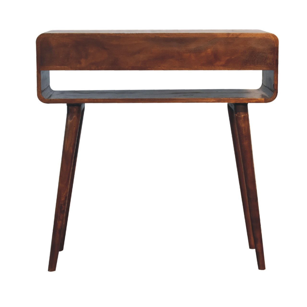 Sonata Console Table Curved Edges Chestnut Finish Sustainable Solid Wood Nordic Style
