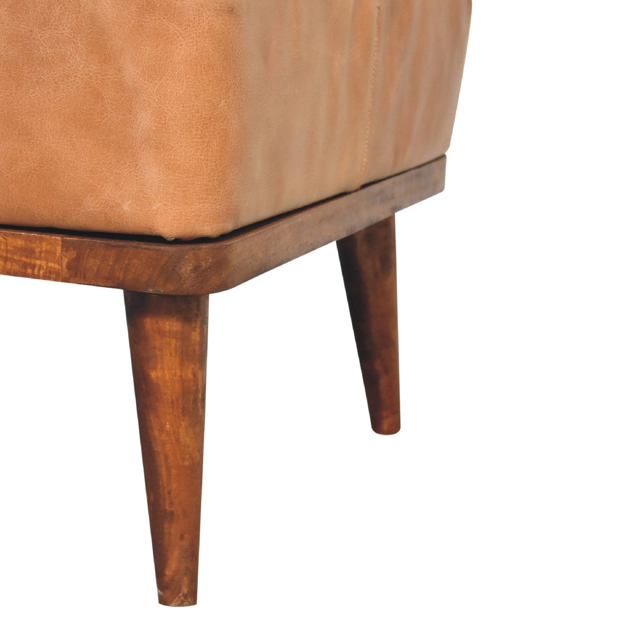 Extraordinary Buffalo Leather Footstool Tan Finish hand Crafted Nordic Style