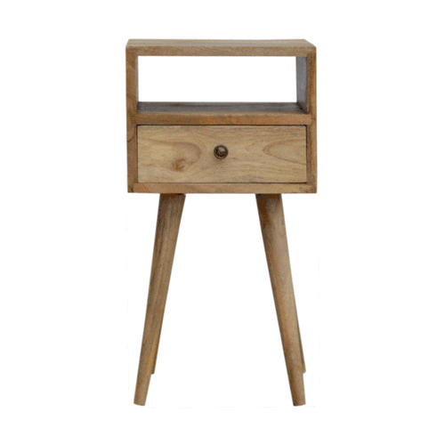 Minimalist Mini Bedside Cabinet Solid Wood Scandanavian Design Oak-ish Finish