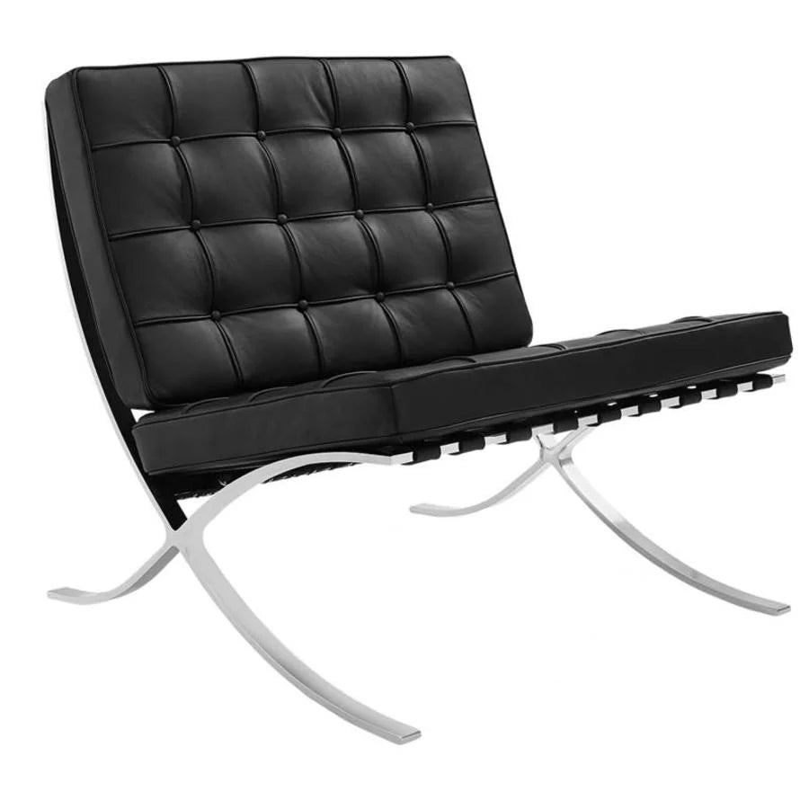 Barcelona Designer Chair & Ottoman Genuine Leather Iconic Style Tan Brown Black White
