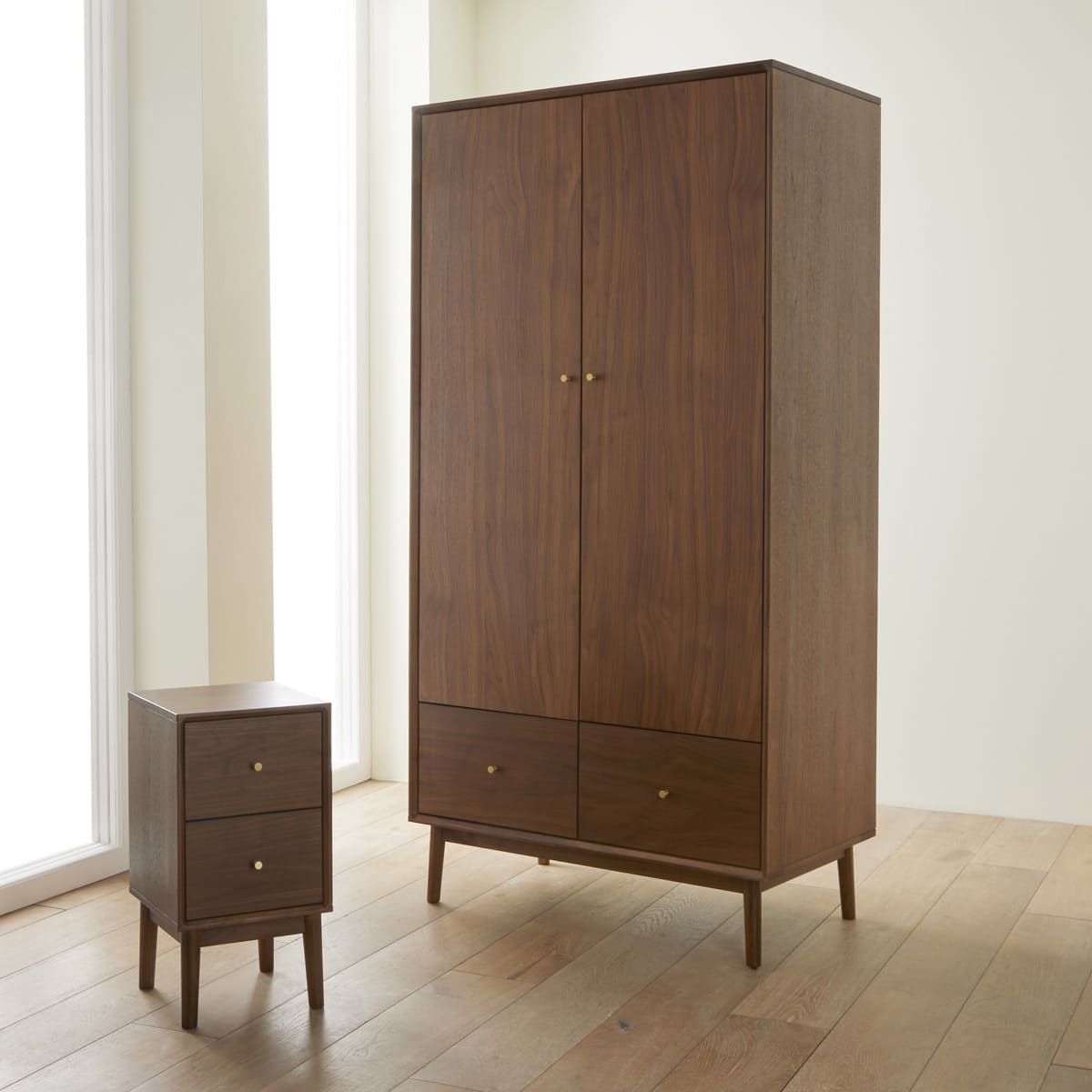 Wright Narrow Walnut Bedside Table Hand Crafted Furniture for Small Space