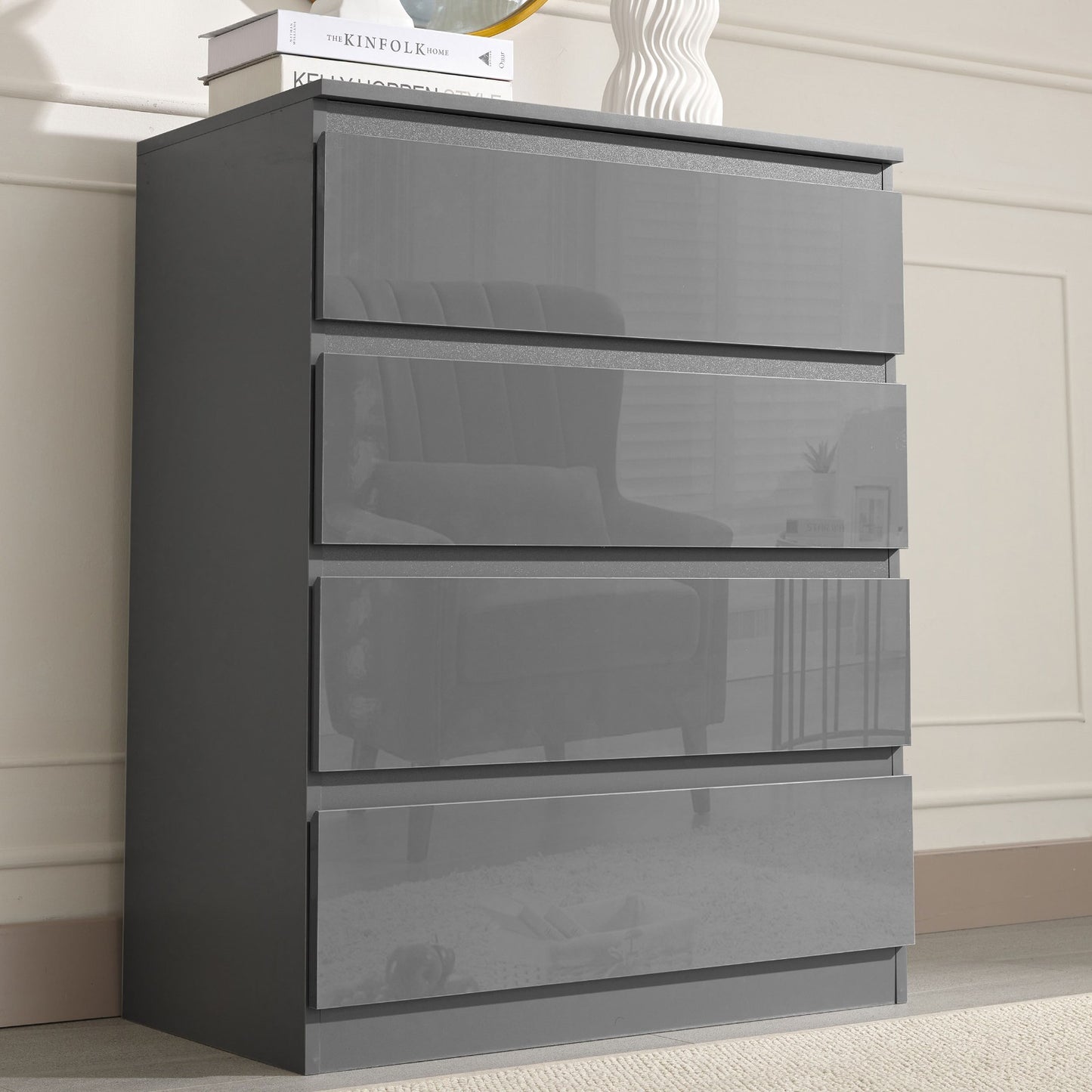 High Gloss Chest of Drawers Bedside Cabinet Tall Wide Storage Bedroom Furniture