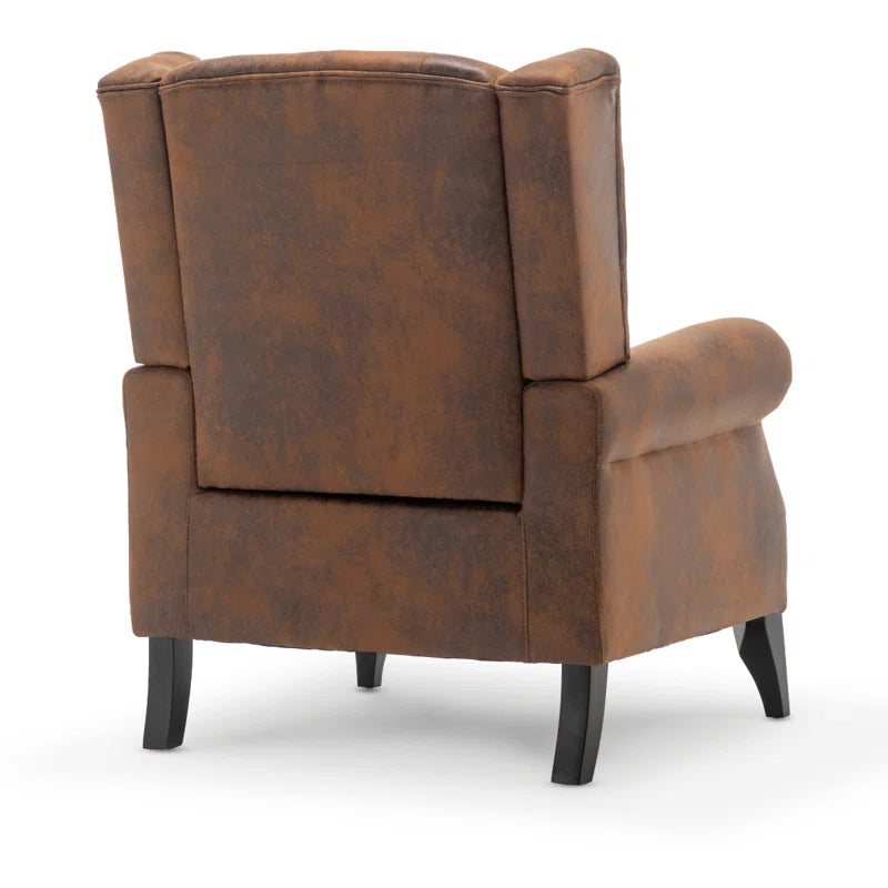 Microsuede Wingback Chair Mimics Distressed Leather