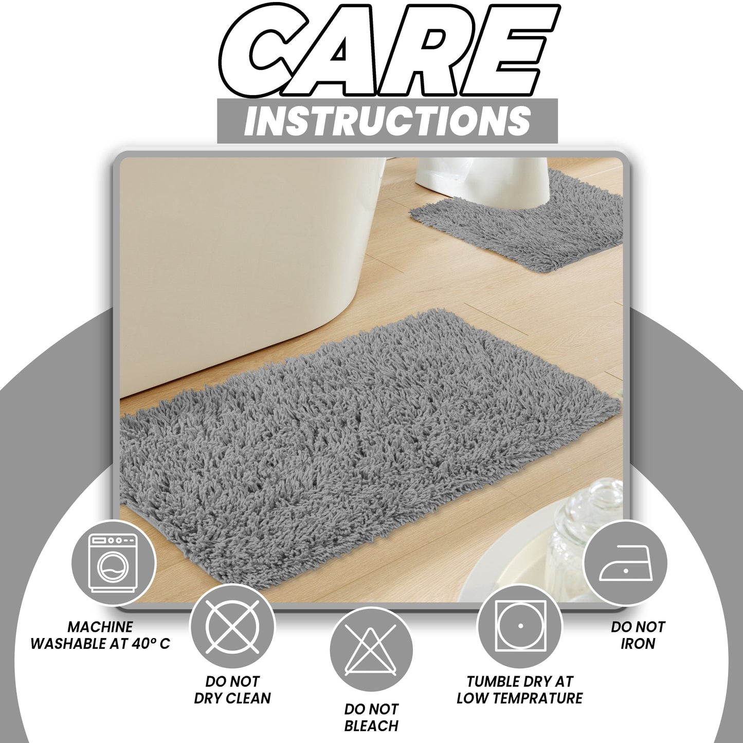 Como Grey Bath Mat & Pedestal Set | 2 Piece Non-Slip Super Absorbent