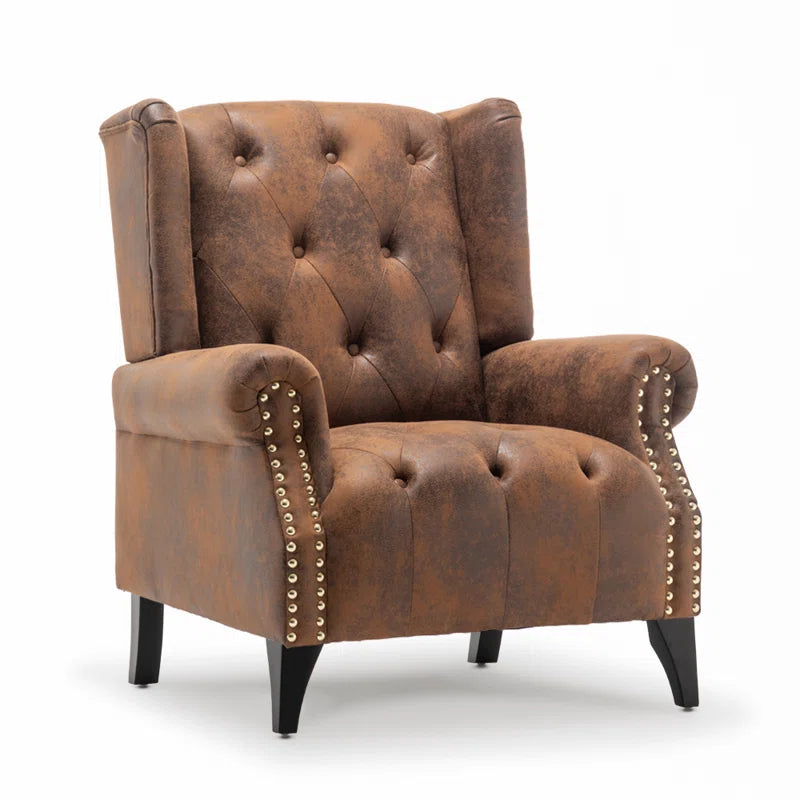 Microsuede Wingback Chair Mimics Distressed Leather