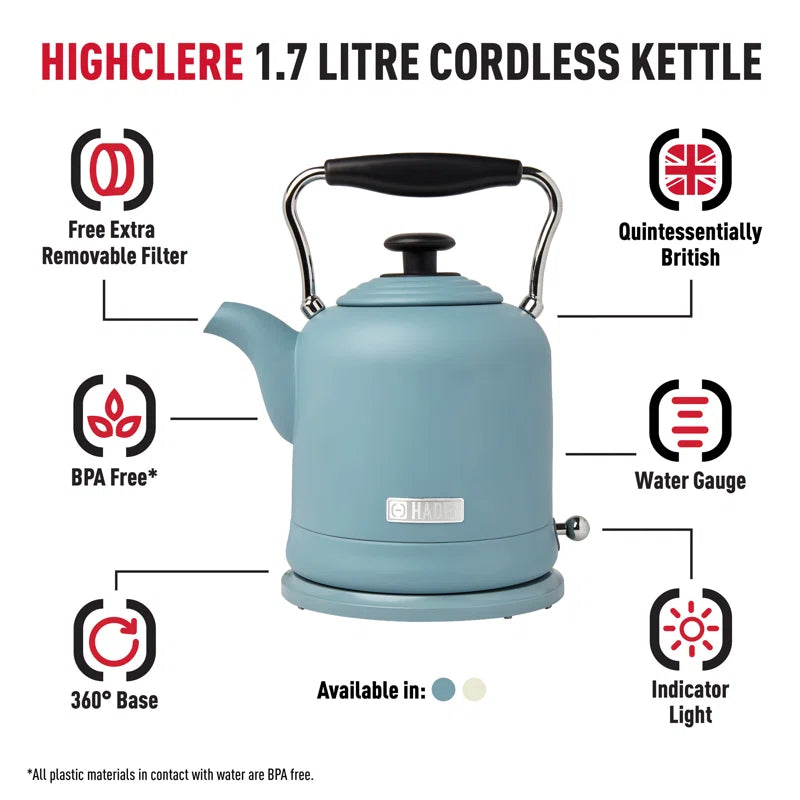 HADEN Highclere 1.5L Stainless Steel Electric Tea Kettle