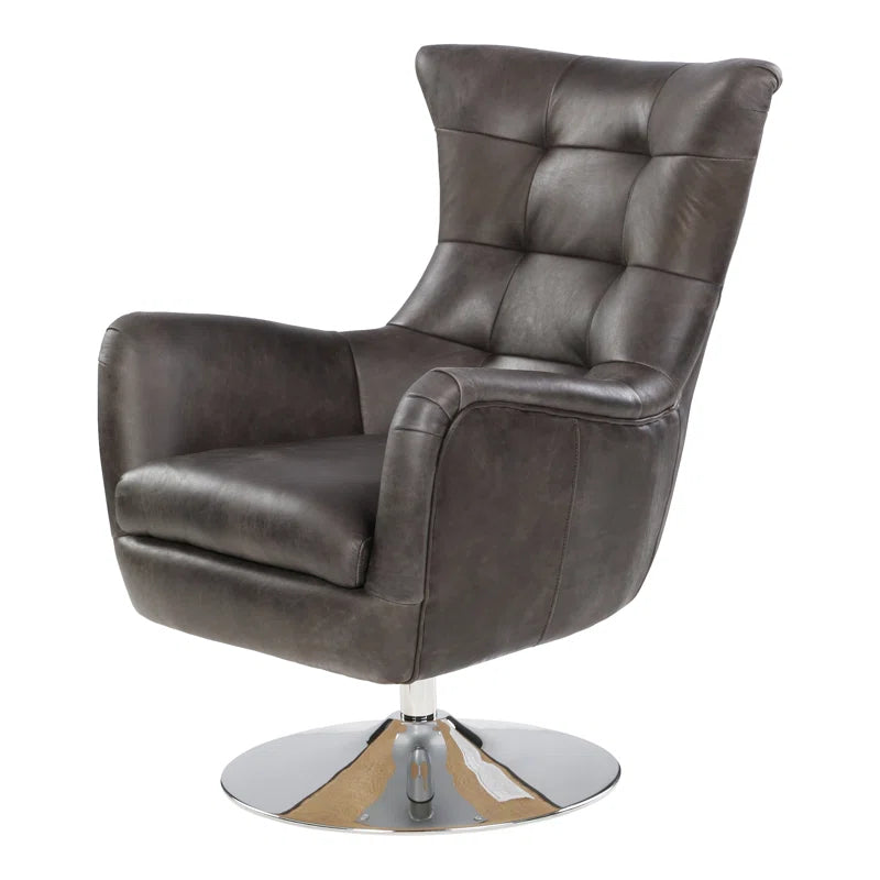 Cantillo Swivel Genuine Leather Wingback Chair No Assembly