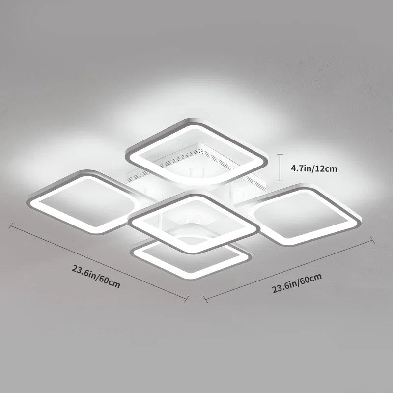 Squares Acrylic Chandelier Flausch 5-Light 60Cm Modern Ceiling Light, Dimmable LED Flush Mount with Remote,