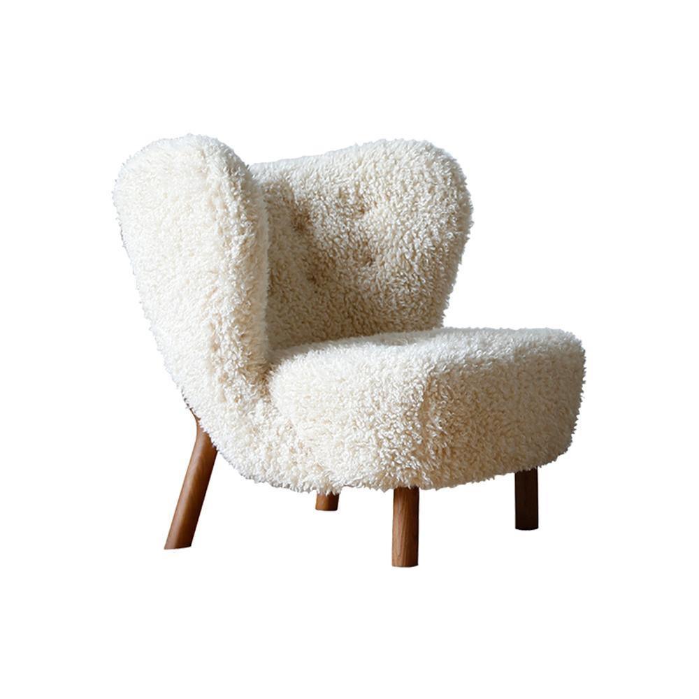 Fitz Lounge Chair in White Long Hair Wool Bouclé
