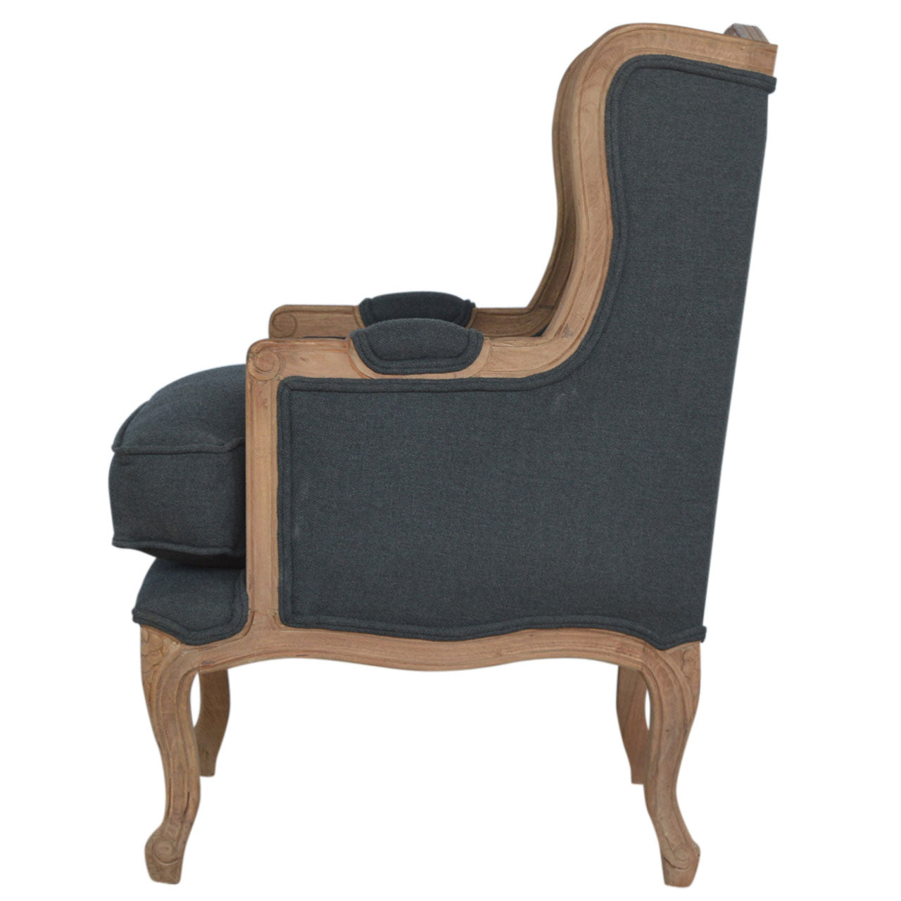 French Style Arm Chair |100% Ink Linen | Hand Carved | Made to Order