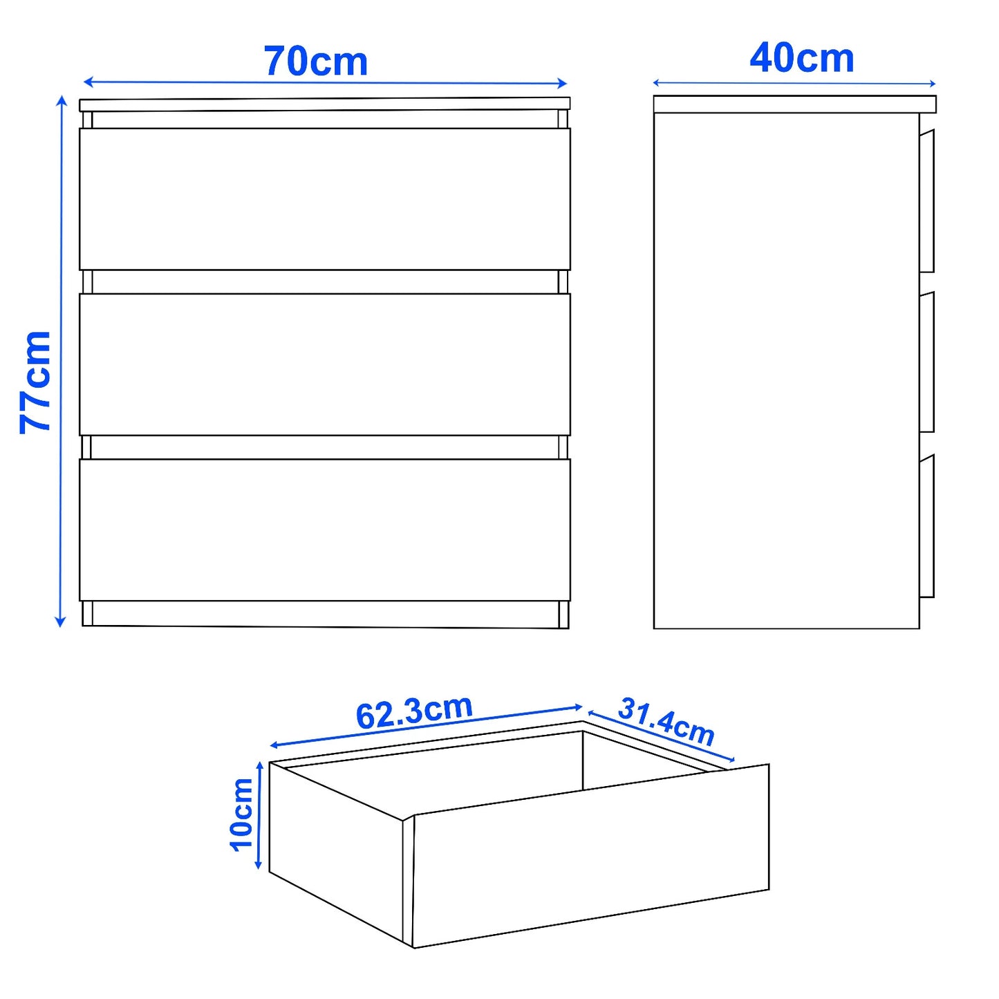 High Gloss Chest of Drawers Bedside Cabinet Tall Wide Storage Bedroom Furniture