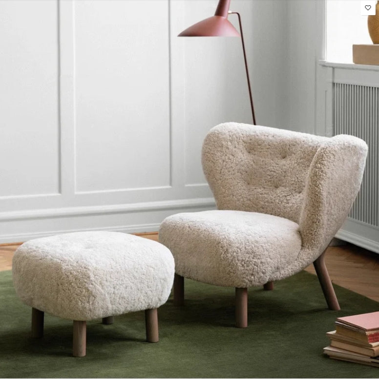 Fitz Lounge Chair in White Long Hair Wool Bouclé