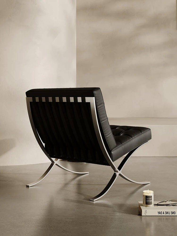 Modern Barcelona Designer Chair & Ottoman Genuine Leather