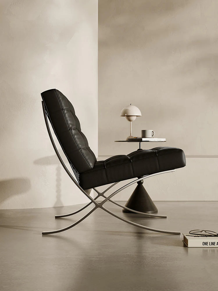 Modern Barcelona Designer Chair & Ottoman Genuine Leather