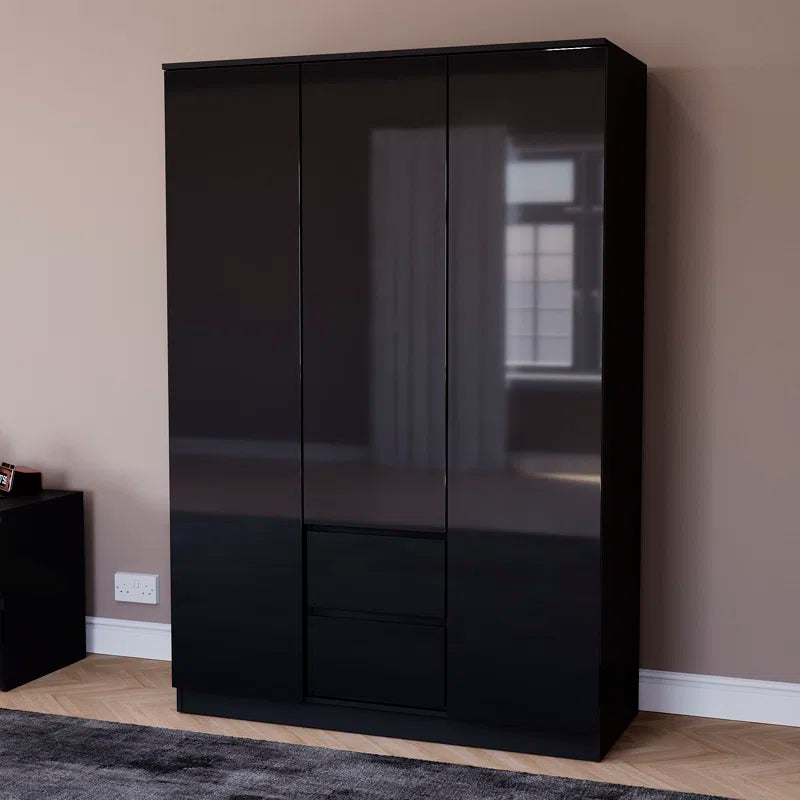 Oslo 3 Door 2 Drawer High Gloss Wardrobe, (FSC 100%) Bedroom Home Clothing Storage Furniture