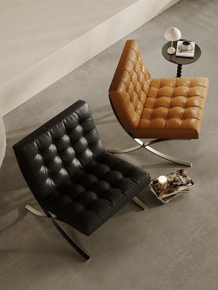 Modern Barcelona Designer Chair & Ottoman Genuine Leather