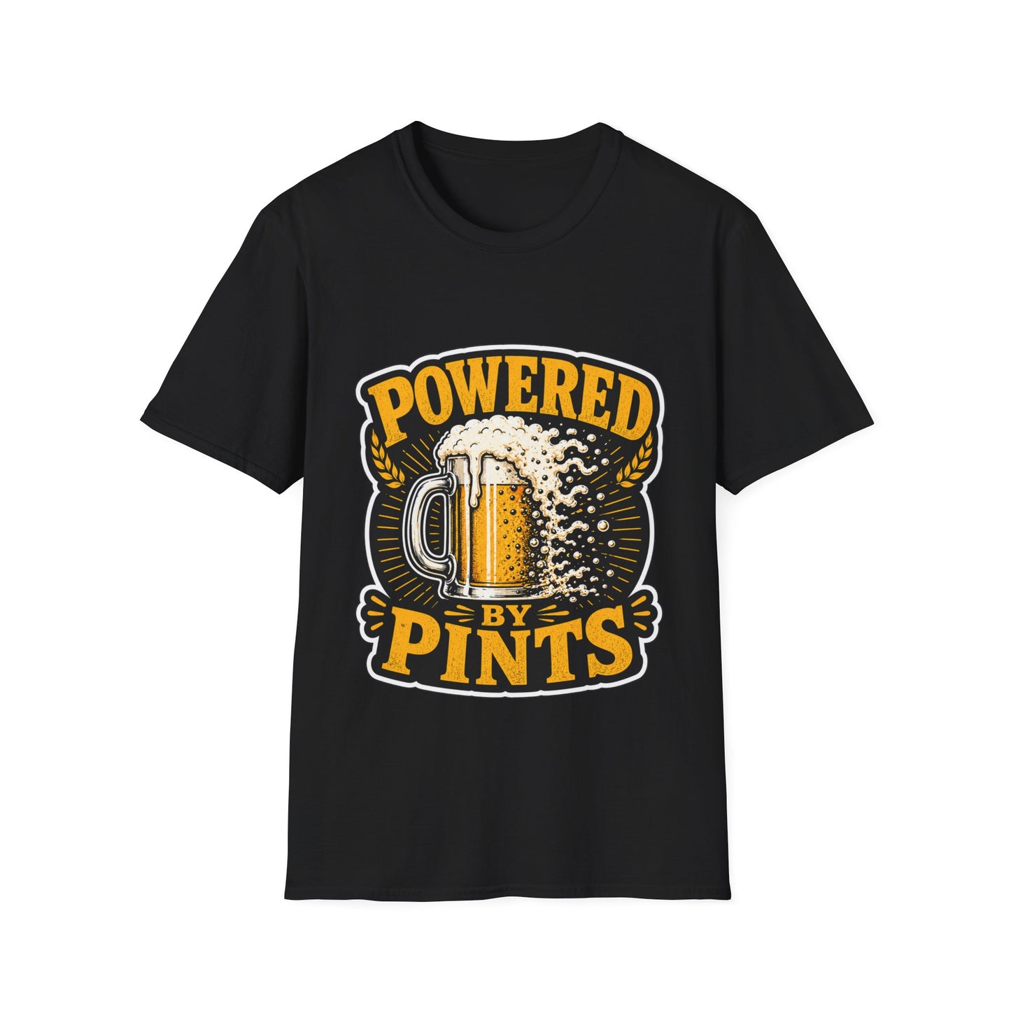 Powered by Pints T-Shirt — Funny Beer Mug Graphic Tee for Beer Lovers