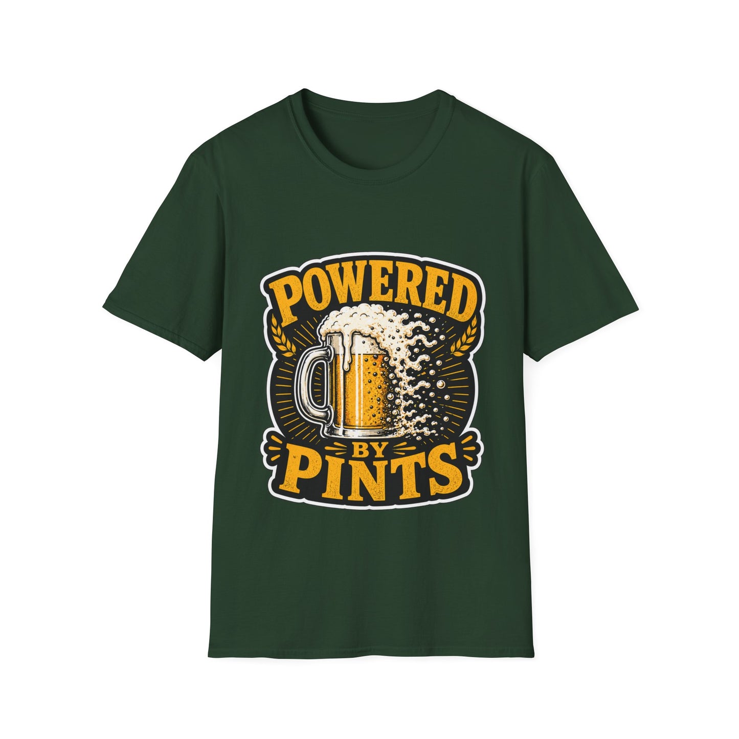 Powered by Pints T-Shirt — Funny Beer Mug Graphic Tee for Beer Lovers