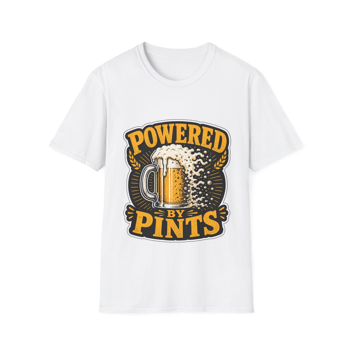 Powered by Pints T-Shirt — Funny Beer Mug Graphic Tee for Beer Lovers