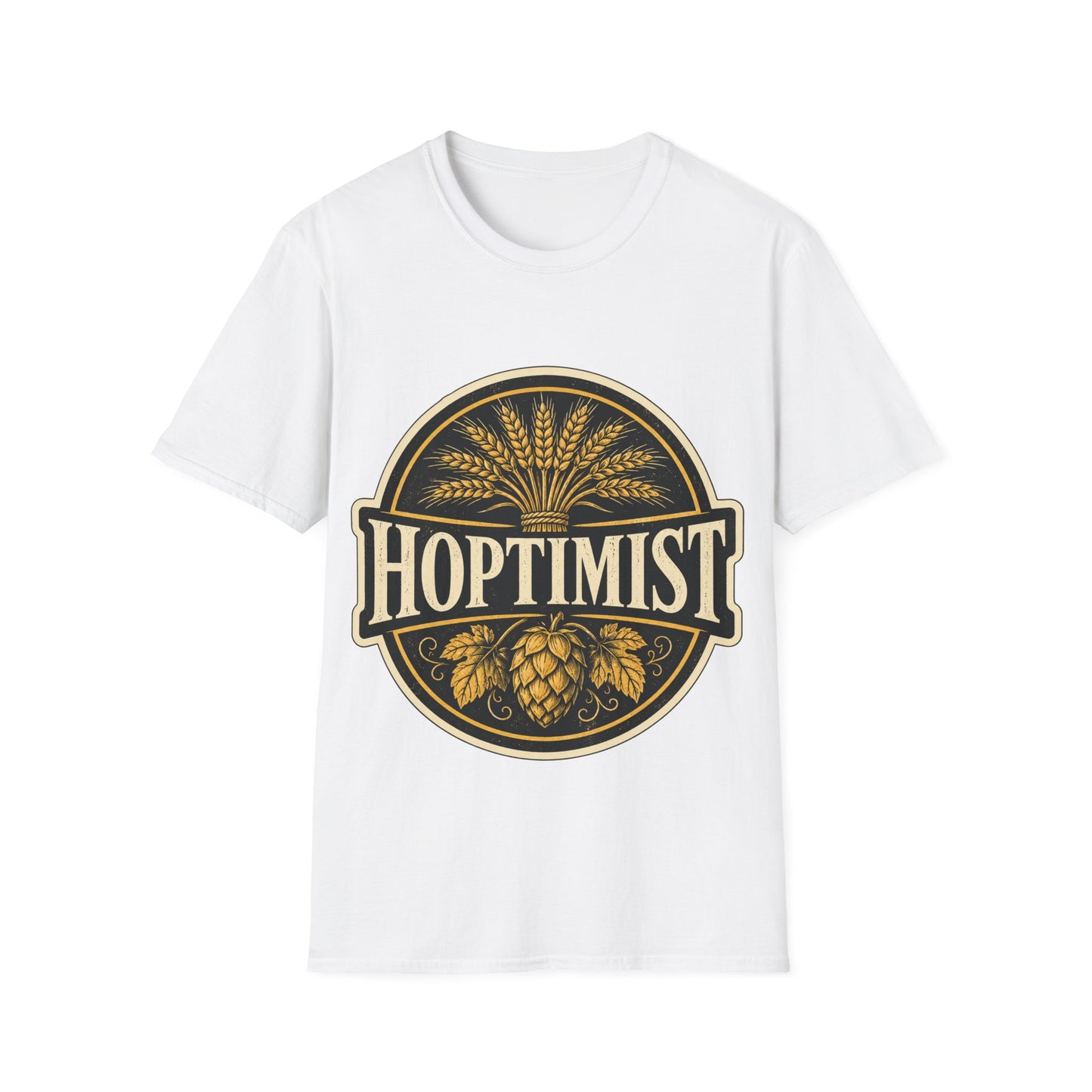 "Hoptimist" Beer Lovers T-Shirt — Vintage Hops & Wheat Brewery Design Unisex Tee