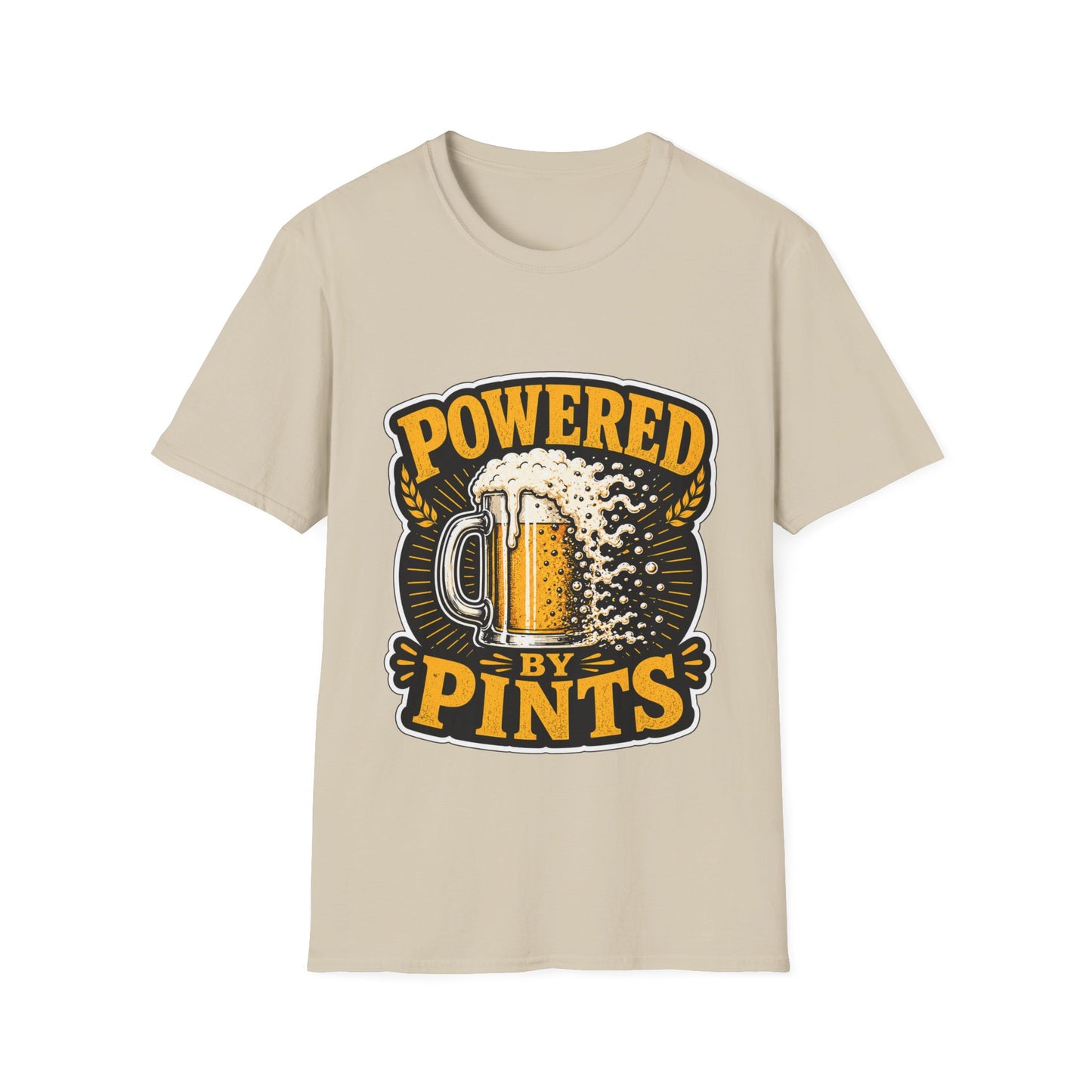 Powered by Pints T-Shirt — Funny Beer Mug Graphic Tee for Beer Lovers