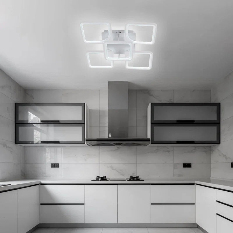 Squares Acrylic Chandelier Flausch 5-Light 60Cm Modern Ceiling Light, Dimmable LED Flush Mount with Remote, 