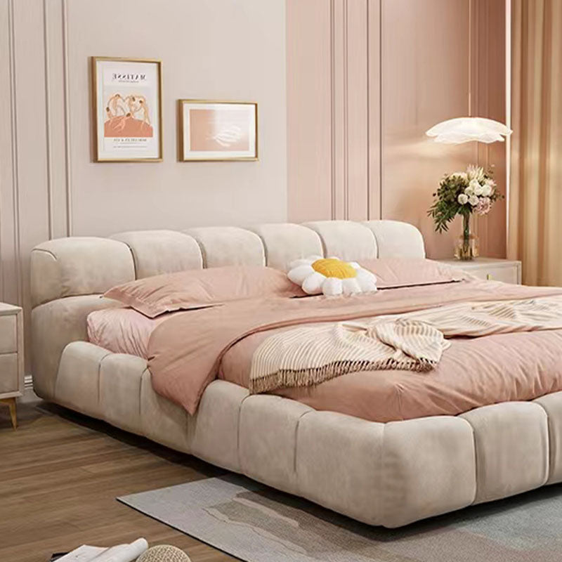 Mamie King Size Bed in Cream Velvet with Gas Lift Storage