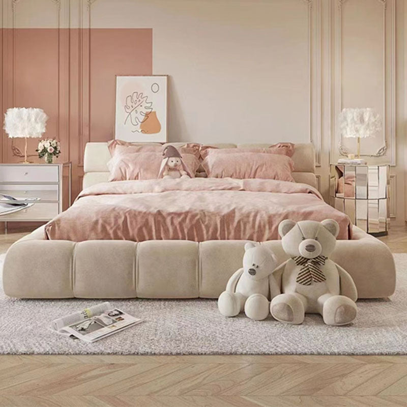 Mamie King Size Bed in Cream Velvet with Gas Lift Storage
