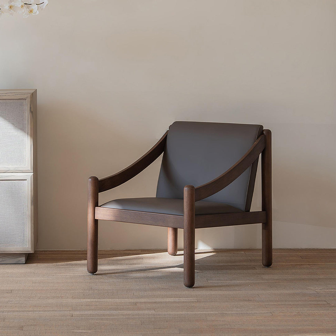 Karam Reception Lounge Chair in Solid Wood and PU Leather