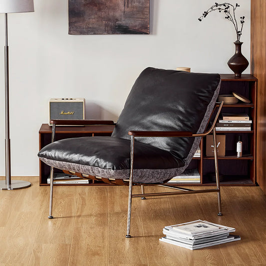 Prasad Lounge Chair Armchair with Ottoman Real Leather