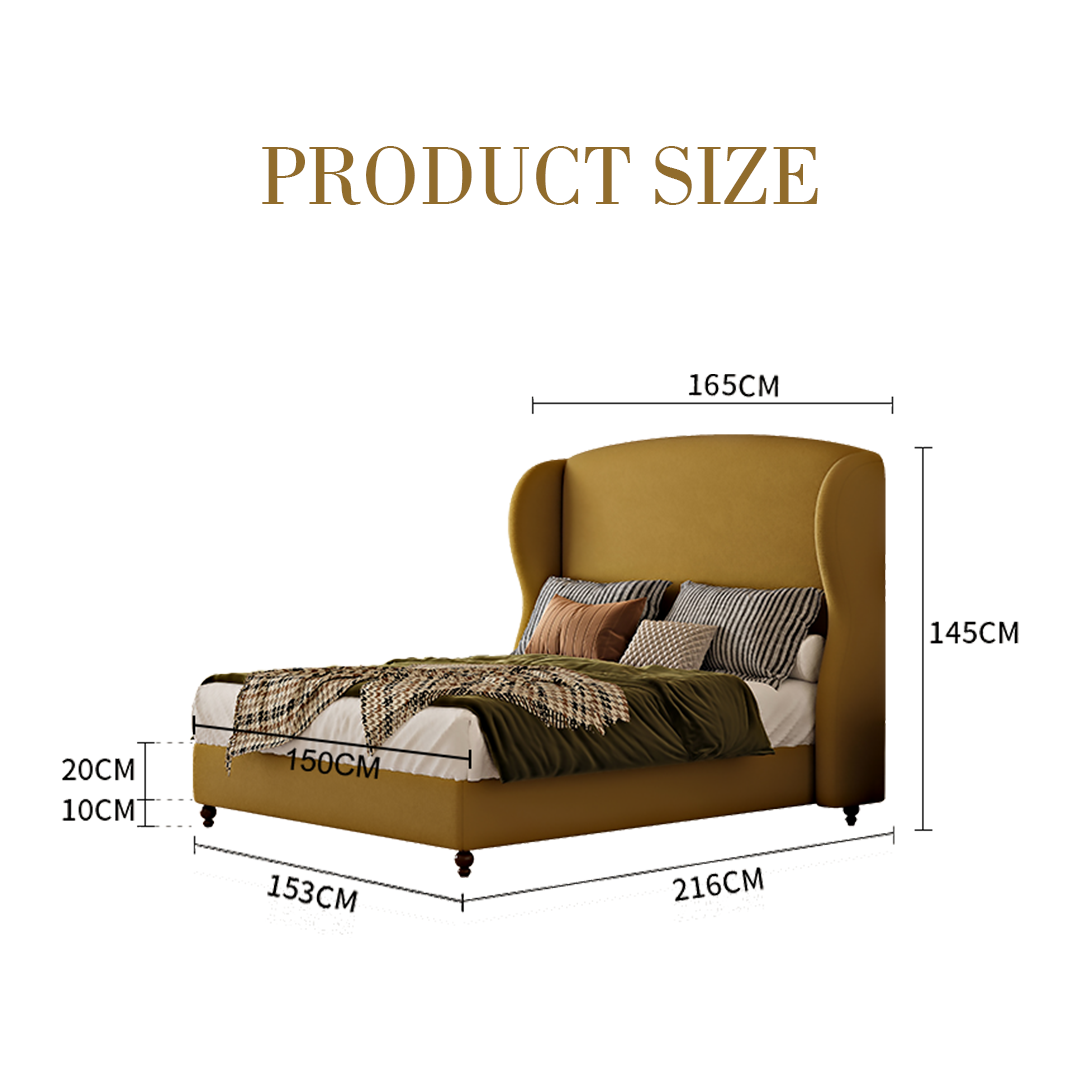 Amara Wingback High Headboard Double Bed in Mustard Yellow