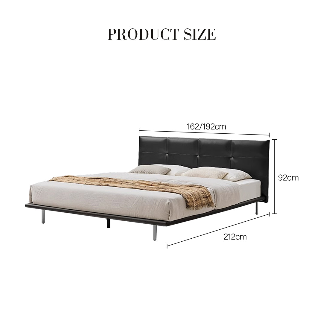 Ines Floating Bed in Black Real Leather King and Super King