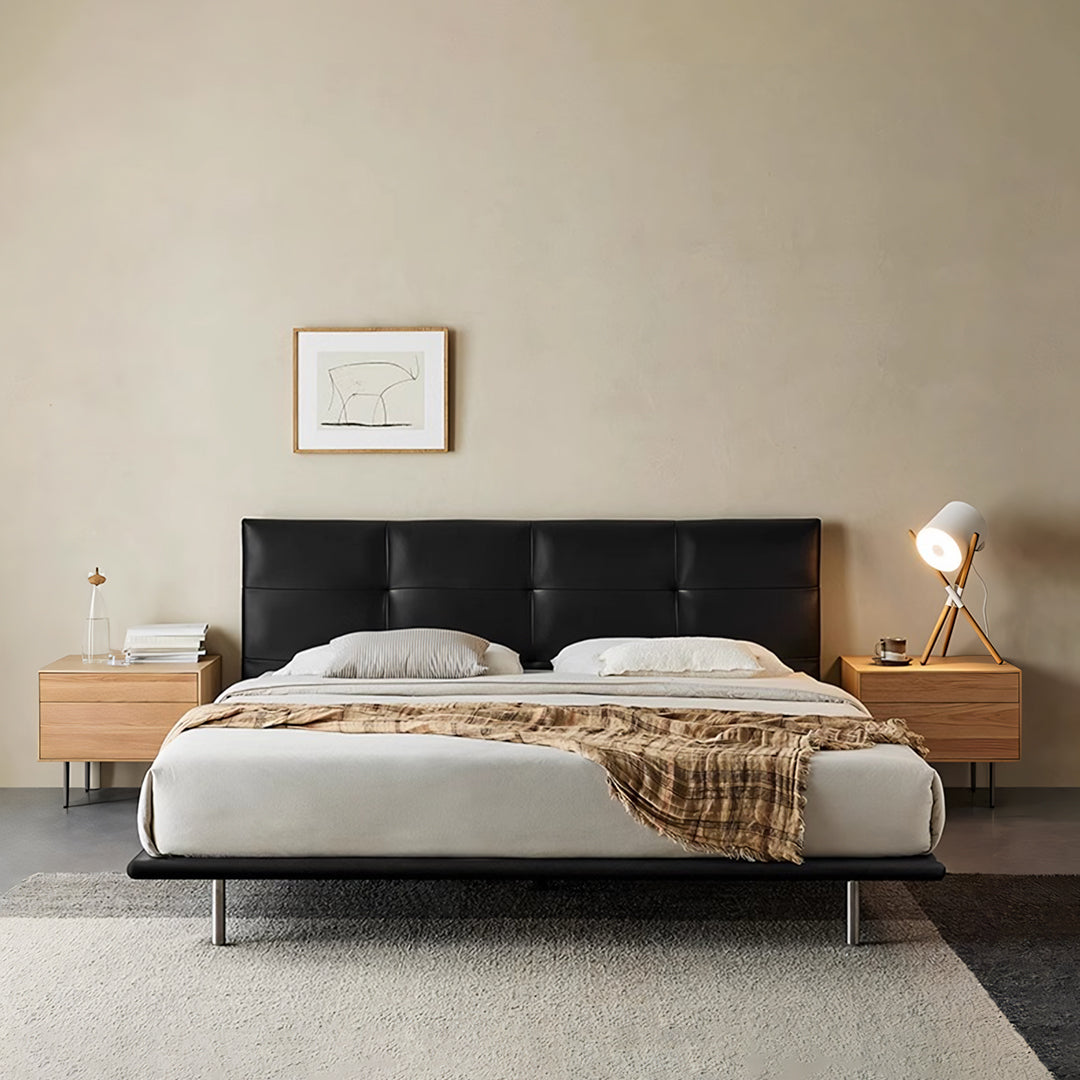 Ines Floating Bed in Black Real Leather King and Super King