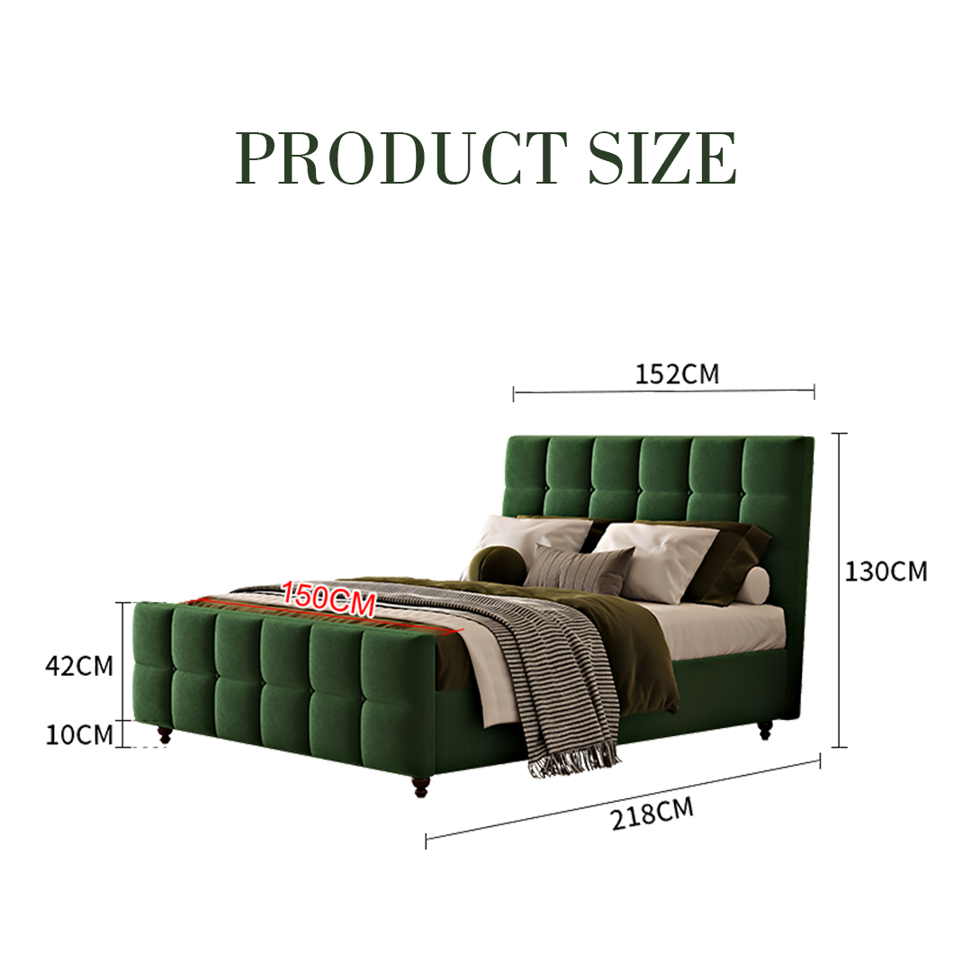 Thessaly Modern Double Bed in Dark Green Flannelette