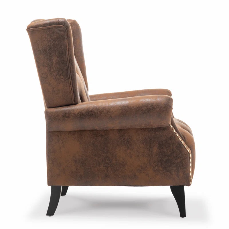 Microsuede Wingback Chair Mimics Distressed Leather